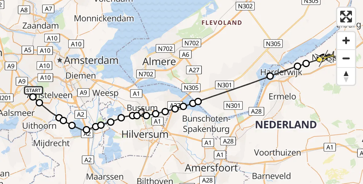 Routekaart van de vlucht: Politiehelikopter naar Nunspeet, Westerkimweg