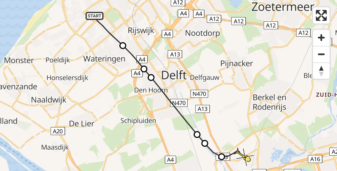 Routekaart van de vlucht: Lifeliner 2 naar Rotterdam The Hague Airport, Vledderstraat