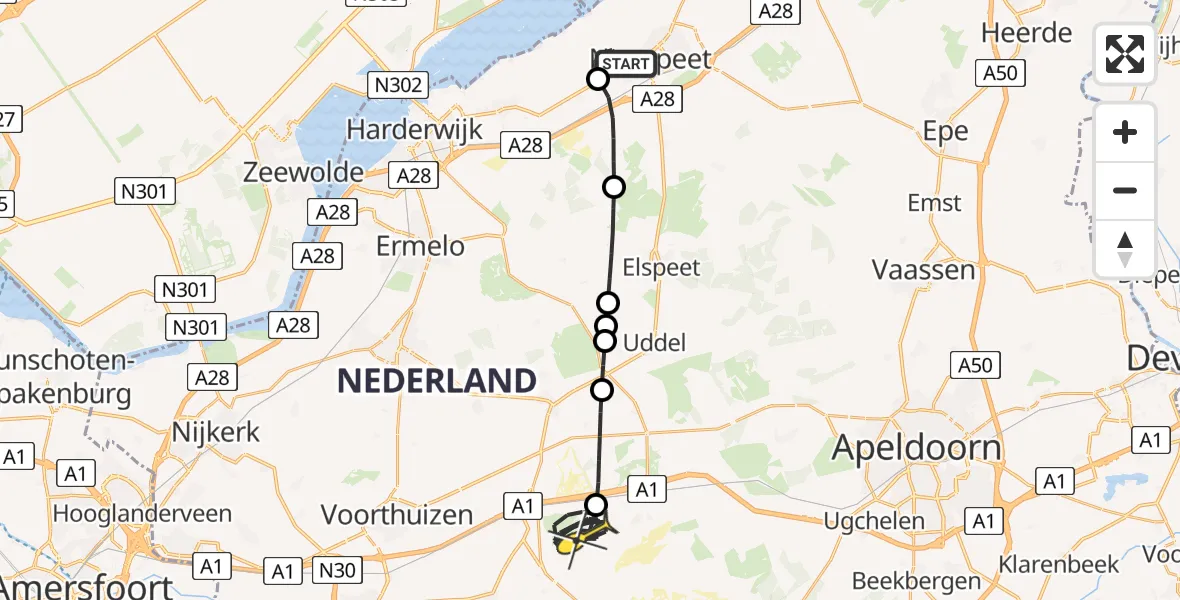 Routekaart van de vlucht: Politiehelikopter naar Kootwijk, Vreeweg