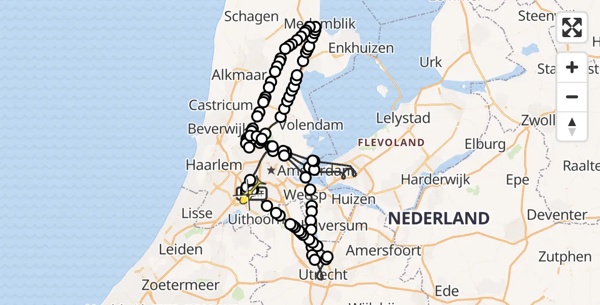 Vluchtroute Politiehelikopter van Schiphol naar Schiphol
