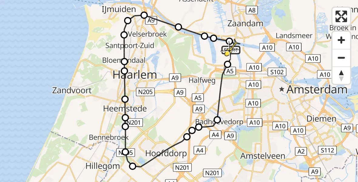 Routekaart van de vlucht: Lifeliner 1 naar Amsterdam Heliport, Hornweg