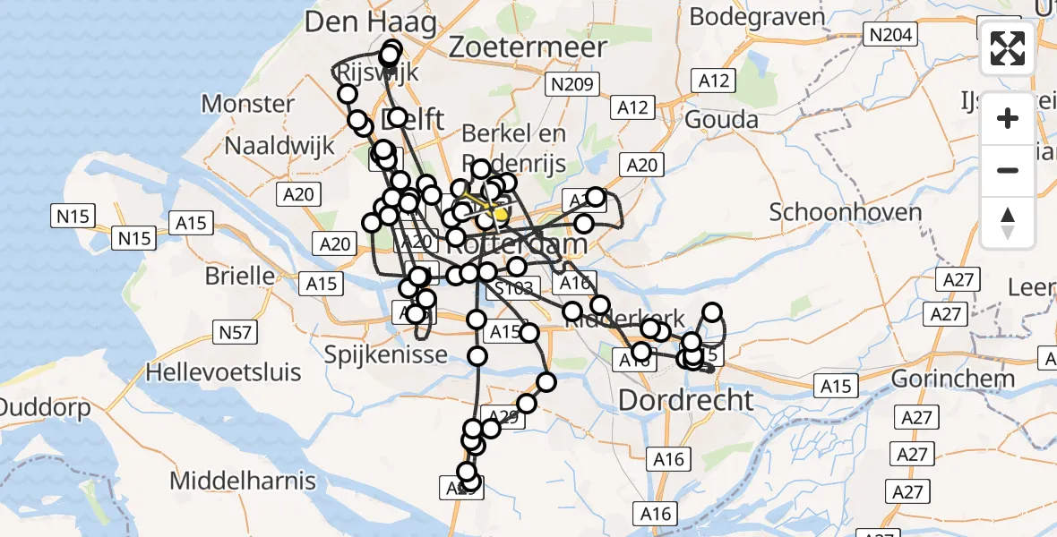 Routekaart van de vlucht: Politiehelikopter naar Rotterdam The Hague Airport, Schieveensedijk