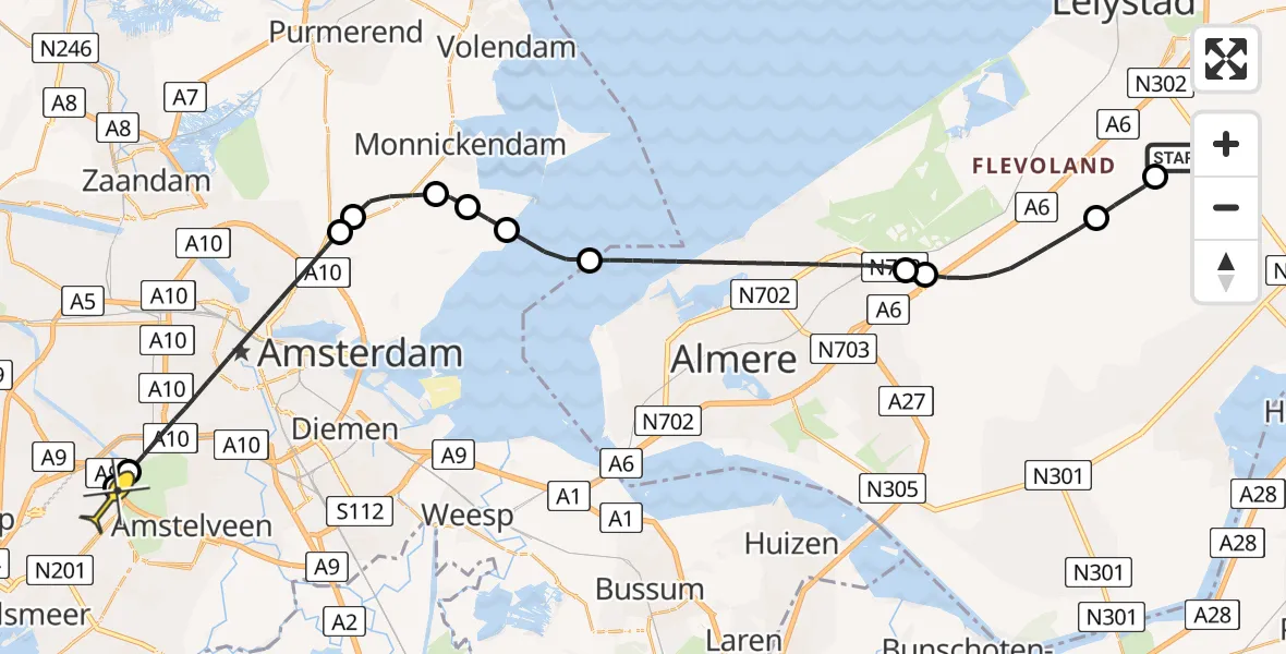 Routekaart van de vlucht: Politieheli naar Schiphol, Flamingoweg
