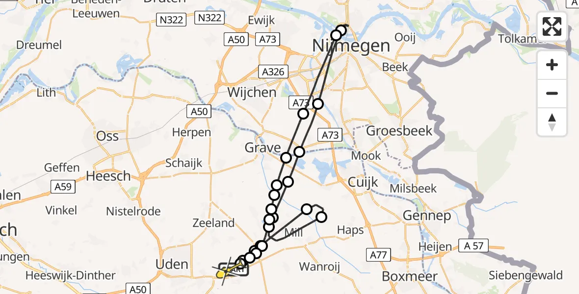 Routekaart van de vlucht: Lifeliner 3 naar Vliegbasis Volkel, Zeelandsedijk