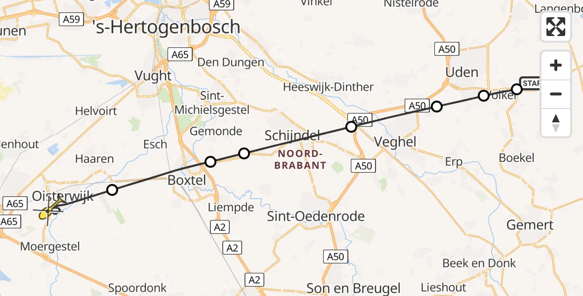 Routekaart van de vlucht: Lifeliner 3 naar Oisterwijk, Rondweg Volkel