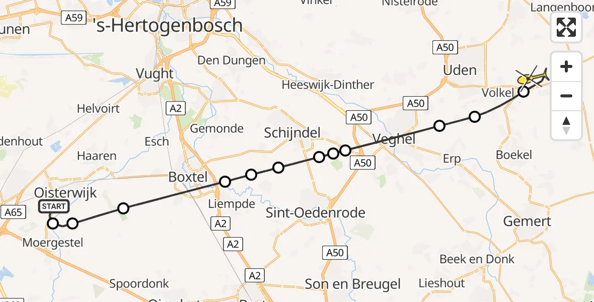Routekaart van de vlucht: Lifeliner 3 naar Vliegbasis Volkel, Hulterberg
