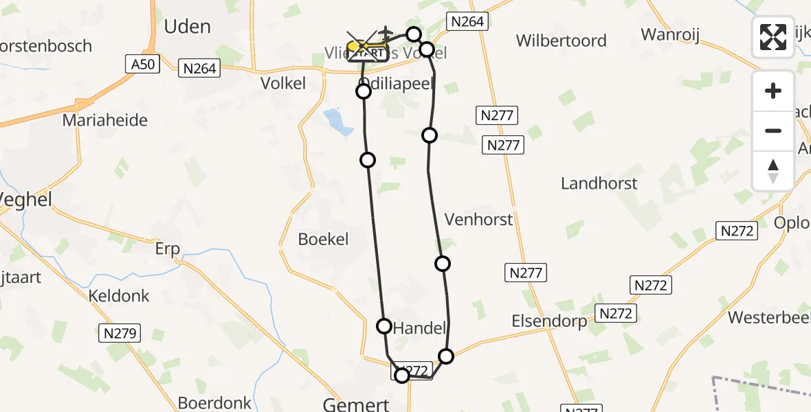 Routekaart van de vlucht: Lifeliner 3 naar Vliegbasis Volkel, Vinkenstraat