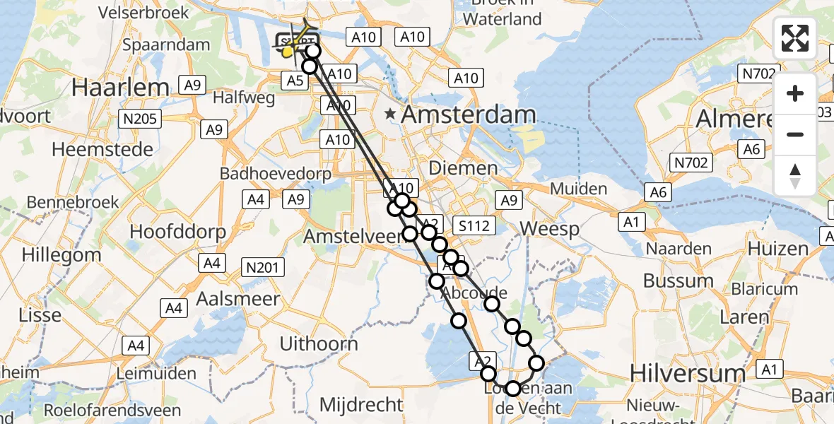Routekaart van de vlucht: Lifeliner 1 naar Amsterdam Heliport, Corsicaweg
