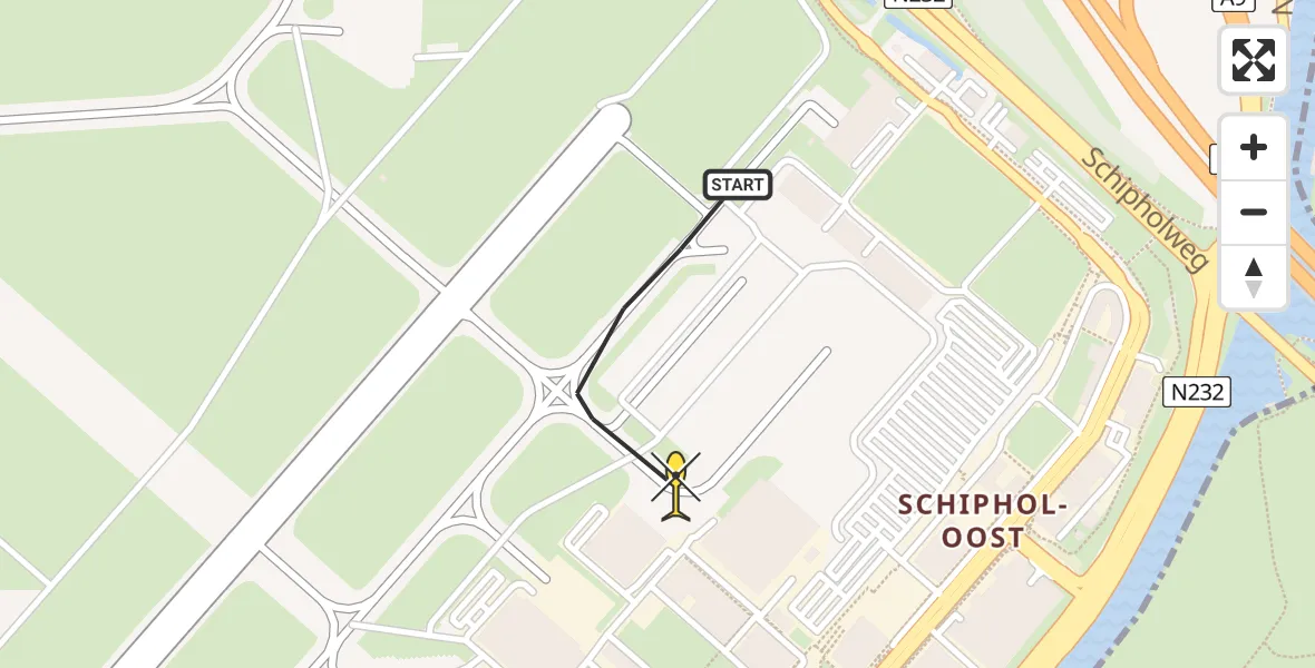 Routekaart van de vlucht: Politieheli naar Schiphol, Kraayveldstraat