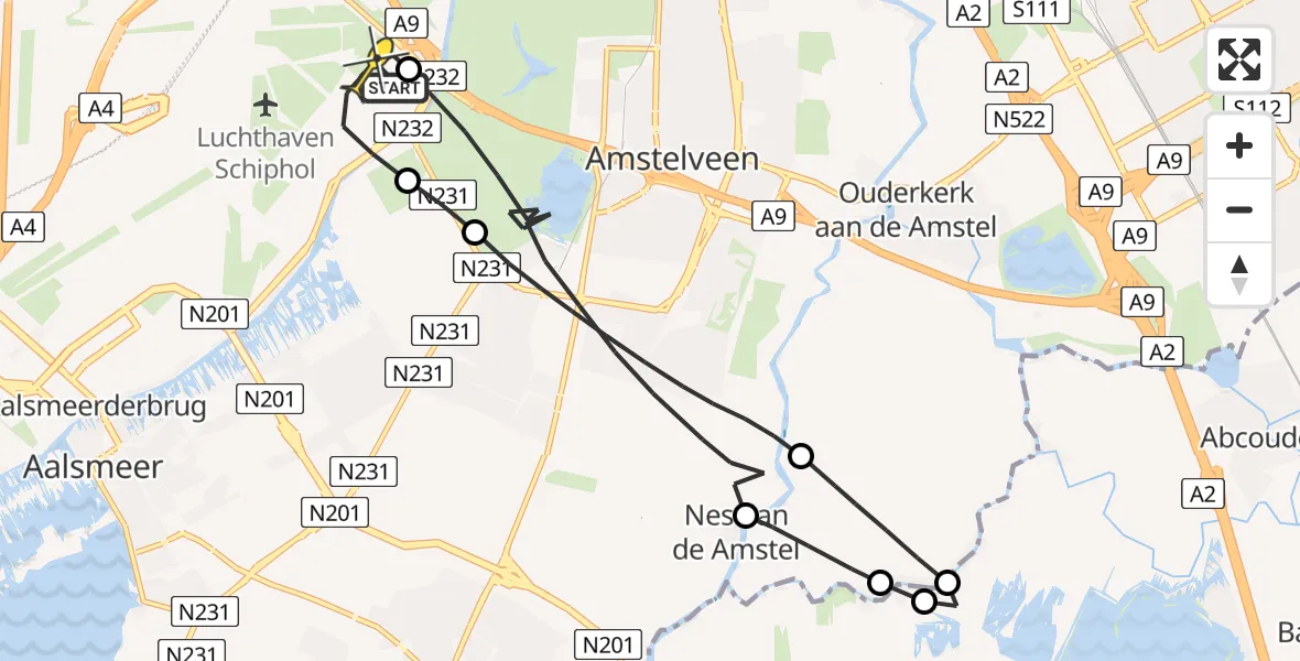 Vluchtroute Politiehelikopter van Schiphol naar Schiphol