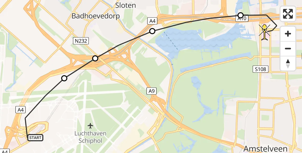 Routekaart van de vlucht: Lifeliner 1 naar VU Medisch Centrum Amsterdam, Ceintuurbaan