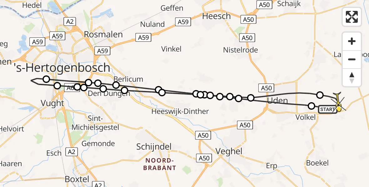 Routekaart van de vlucht: Lifeliner 3 naar Vliegbasis Volkel, Loopkantstraat