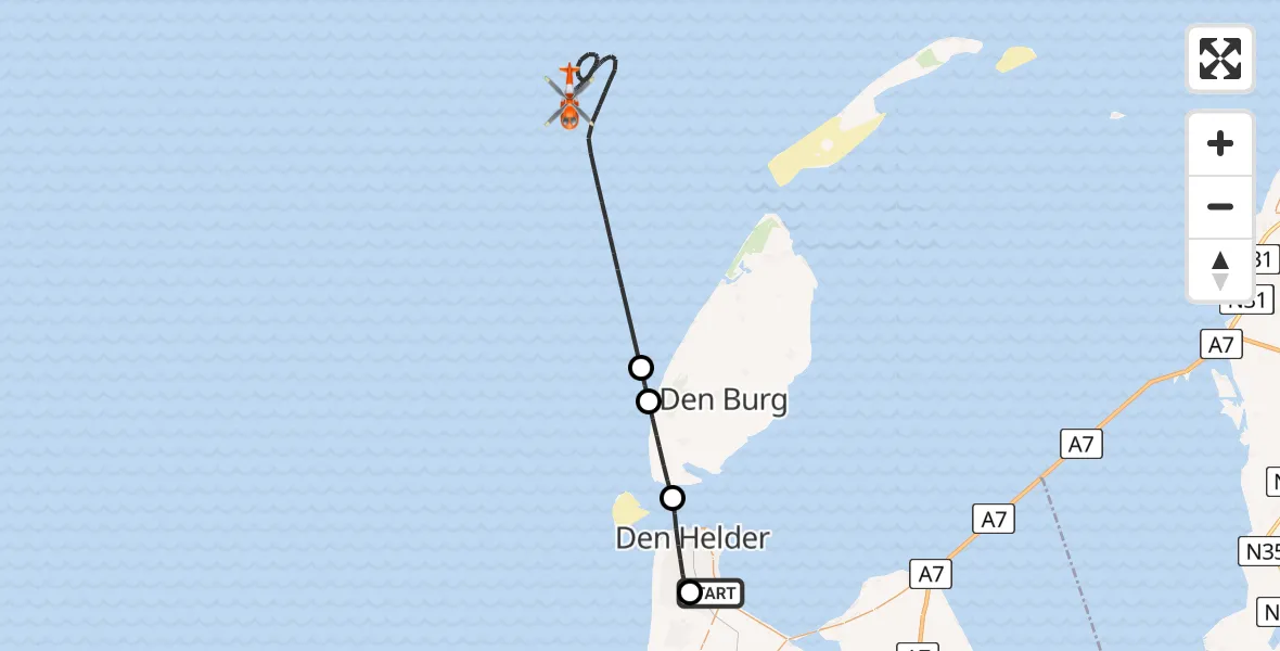 Vluchtroute Kustwachthelikopter Vliegveld De Kooy - , 22 november 2025, 11:14