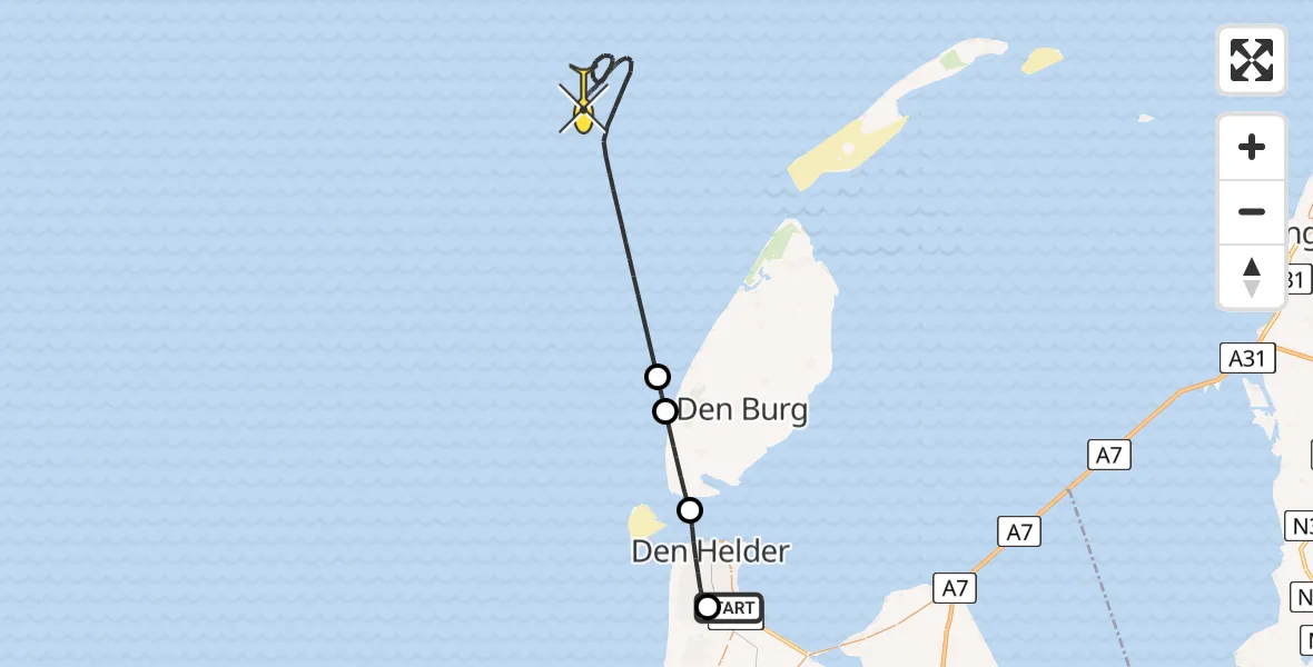 Routekaart van de vlucht: Kustwachthelikopter naar Nieuweweg