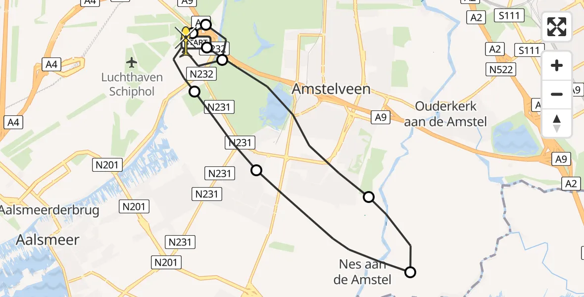 Routekaart van de vlucht: Politieheli naar Schiphol, Mr. Jac. Takkade