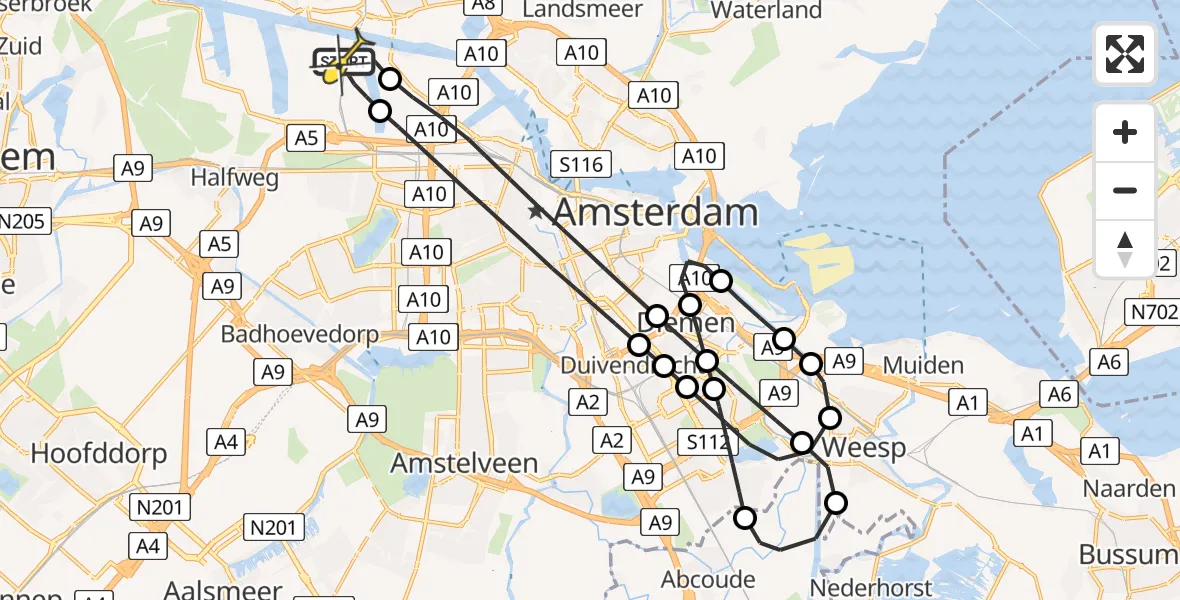 Routekaart van de vlucht: Lifeliner 1 naar Amsterdam Heliport, Westhaven