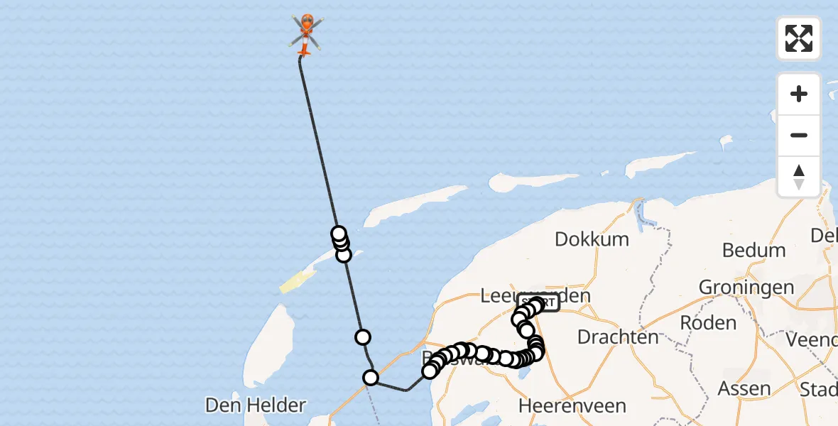 Vluchtroute Kustwachthelikopter Leeuwarden - , 22 november 2025, 12:09