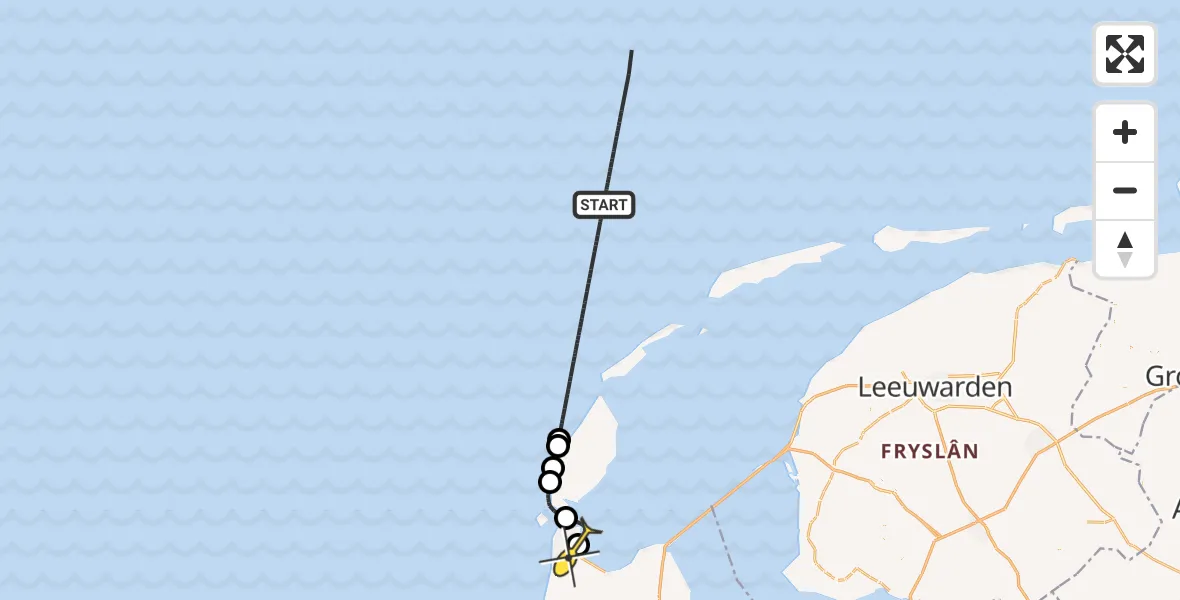 Routekaart van de vlucht: Kustwachthelikopter naar Vliegveld De Kooy, Doggersvaart