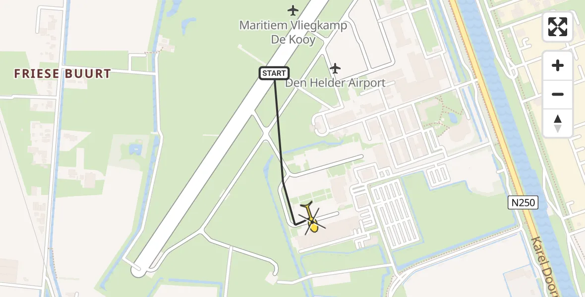 Routekaart van de vlucht: Kustwachthelikopter naar Vliegveld De Kooy, Luchthavenweg