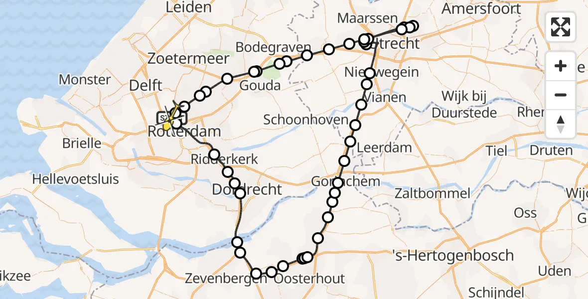 Routekaart van de vlucht: Politieheli naar Rotterdam The Hague Airport, Zestienhoven