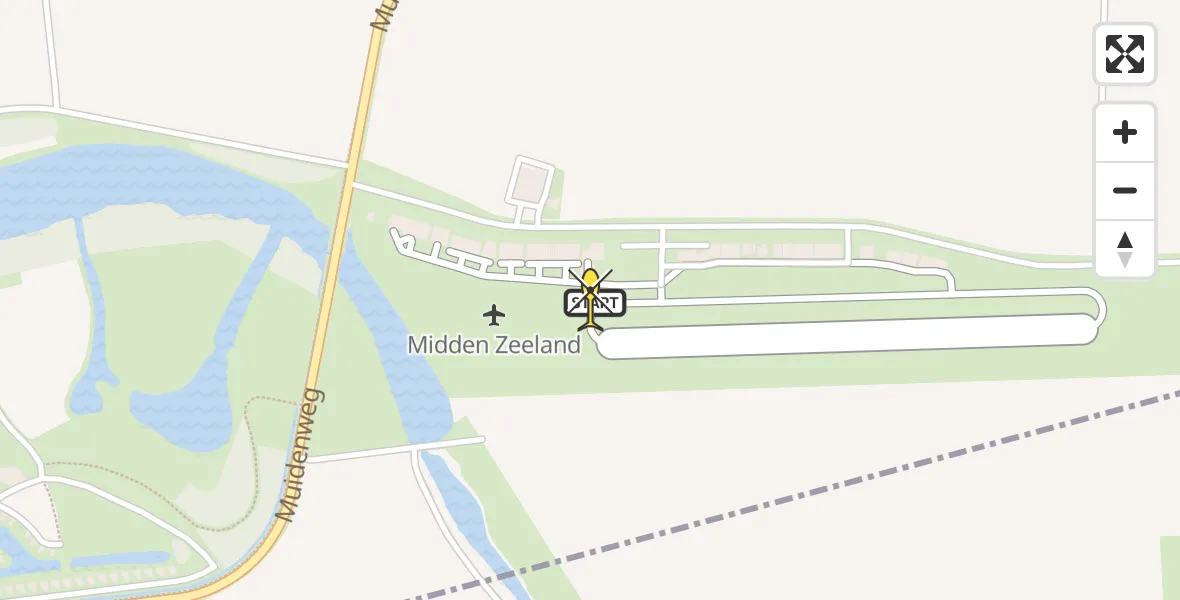 Routekaart van de vlucht: Kustwachthelikopter naar Vliegveld Midden-Zeeland, Calandweg