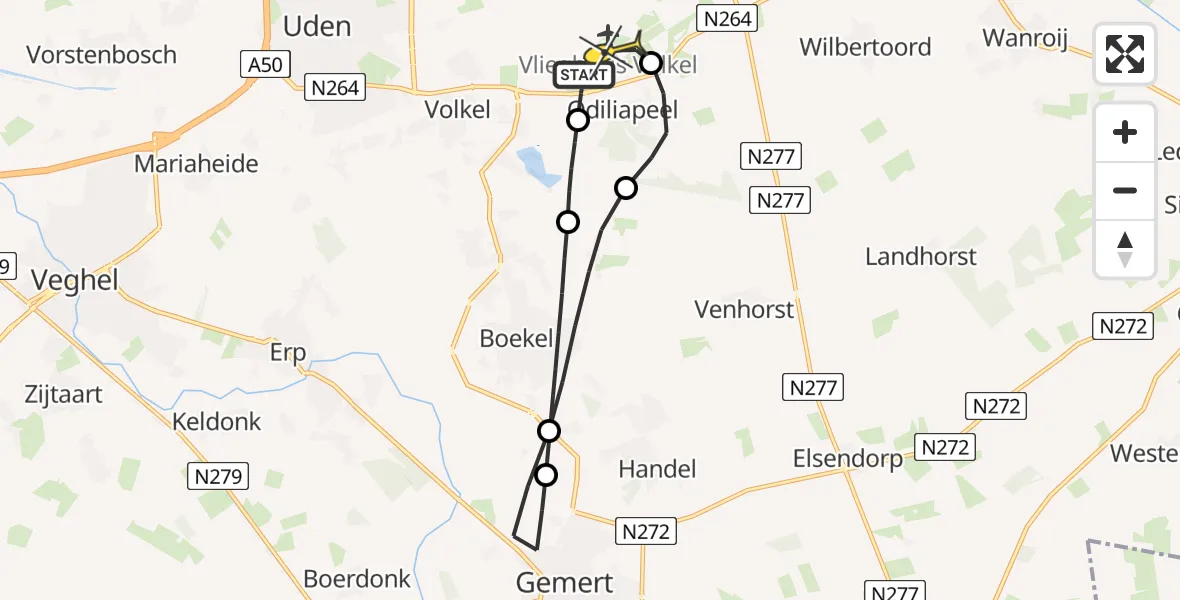 Routekaart van de vlucht: Lifeliner 3 naar Vliegbasis Volkel, Oosterheidestraat