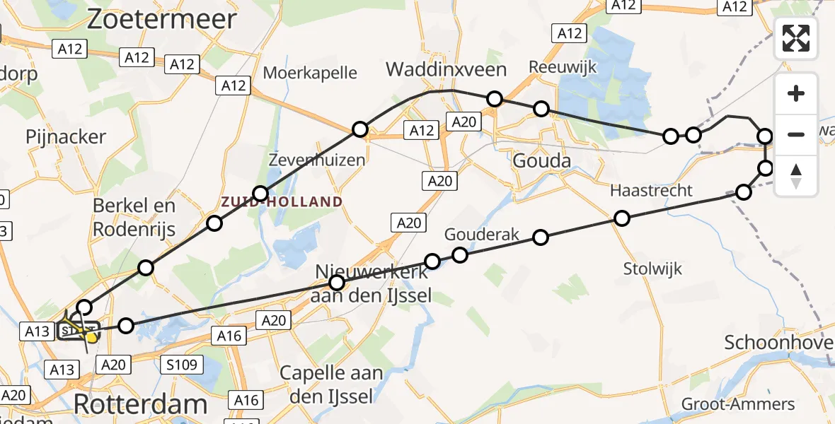 Routekaart van de vlucht: Lifeliner 2 naar Rotterdam The Hague Airport, Zestienhoven