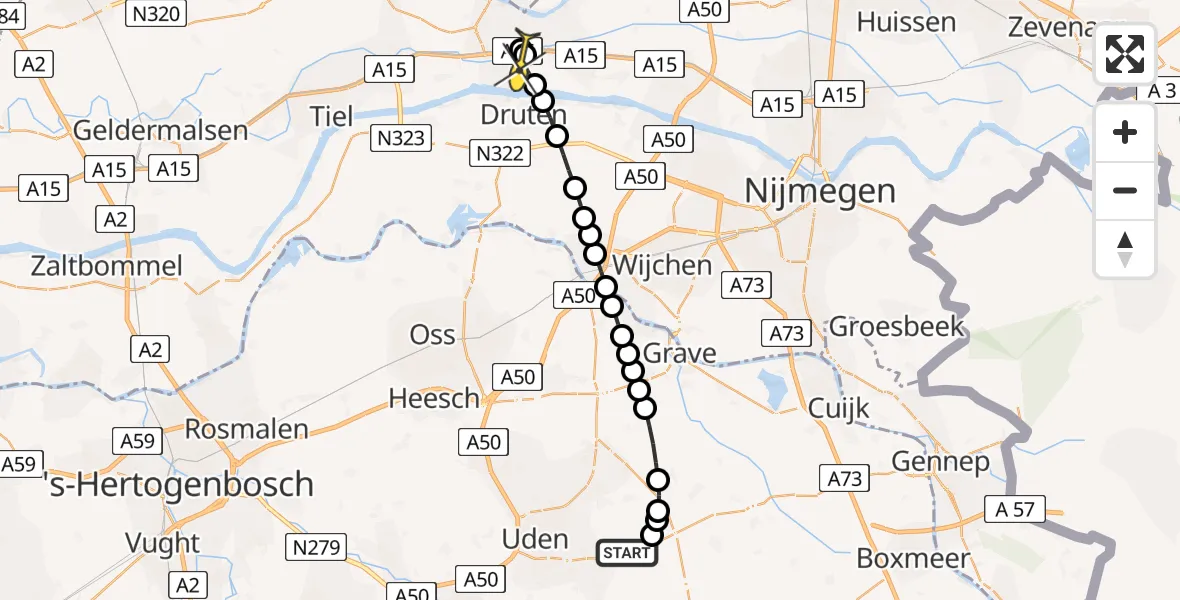 Routekaart van de vlucht: Lifeliner 3 naar Ochten, Zeelandsedijk