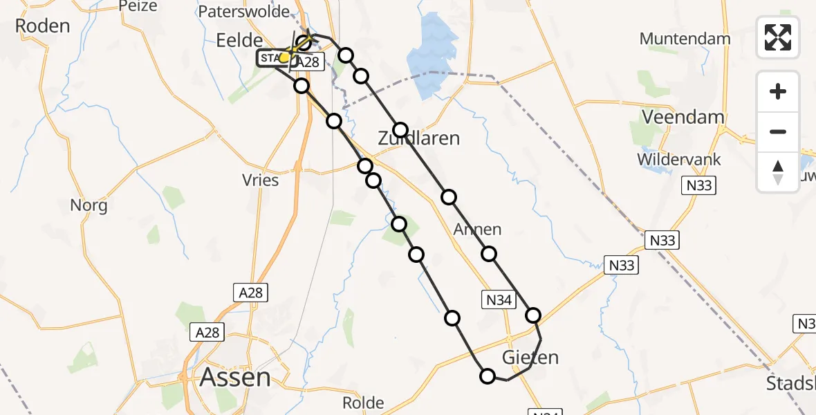 Routekaart van de vlucht: Lifeliner 4 naar Eelde, Oosterveldweg