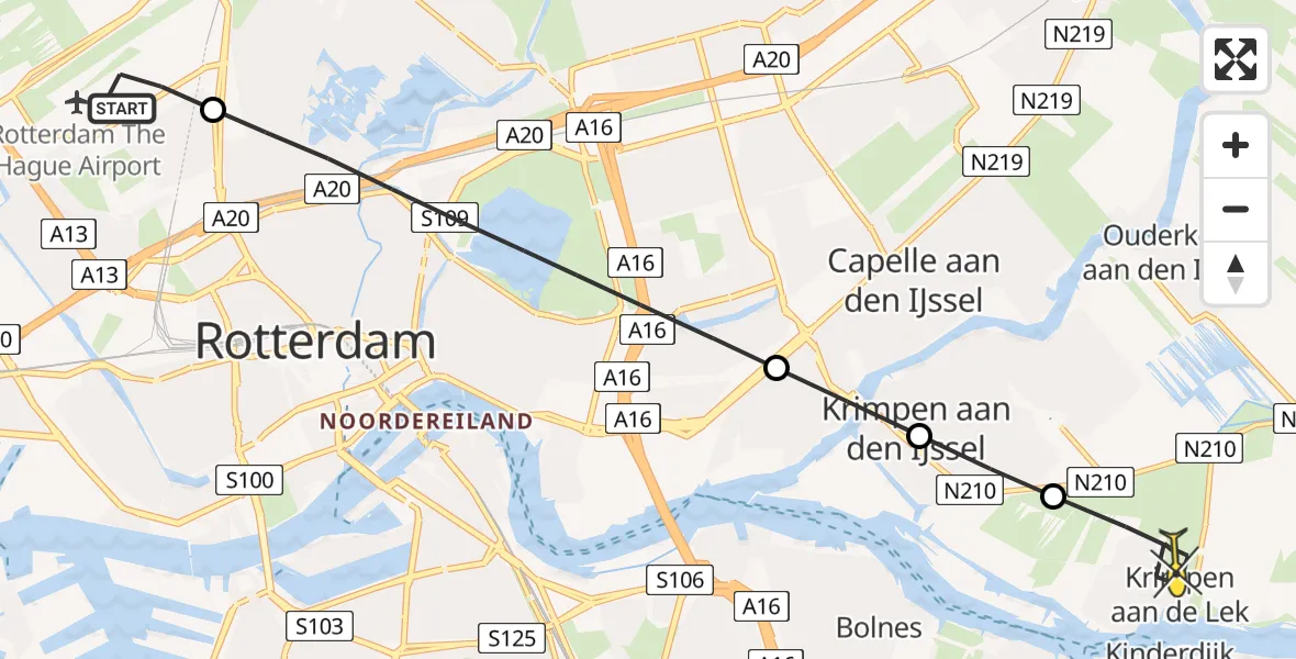 Routekaart van de vlucht: Lifeliner 2 naar Krimpen aan de Lek, Tempelhof
