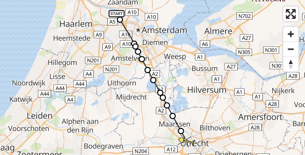 Routekaart van de vlucht: Lifeliner 1 naar Utrecht, Corsicaweg