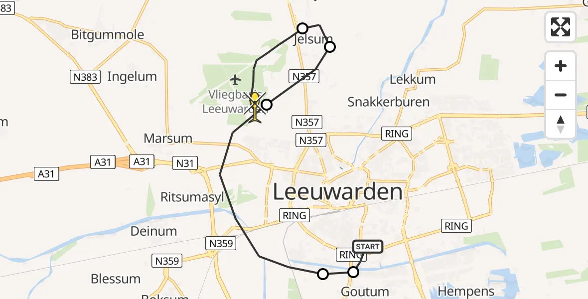 Routekaart van de vlucht: Ambulanceheli naar Vliegbasis Leeuwarden, Boechkade