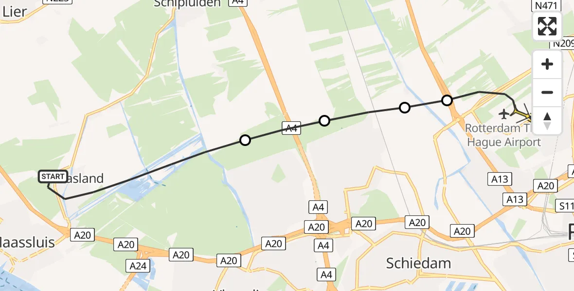 Routekaart van de vlucht: Lifeliner 2 naar Rotterdam The Hague Airport, Breeveldpad