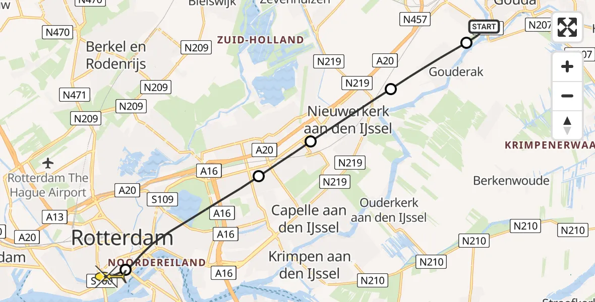 Routekaart van de vlucht: Lifeliner 1 naar Erasmus MC, Oosteinde