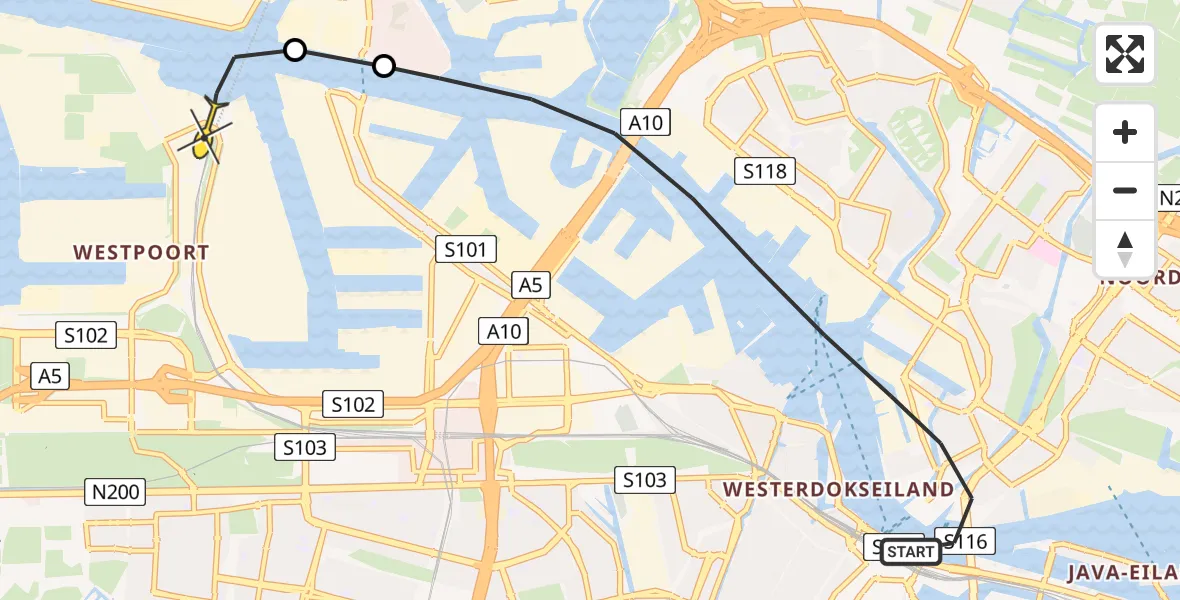 Routekaart van de vlucht: Lifeliner 1 naar Amsterdam Heliport, Jasmijnstraat