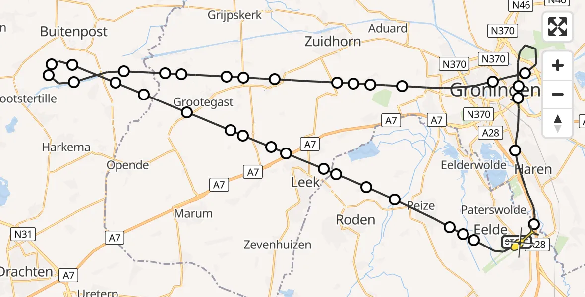 Routekaart van de vlucht: Lifeliner 4 naar Groningen Airport Eelde, Veldkampweg