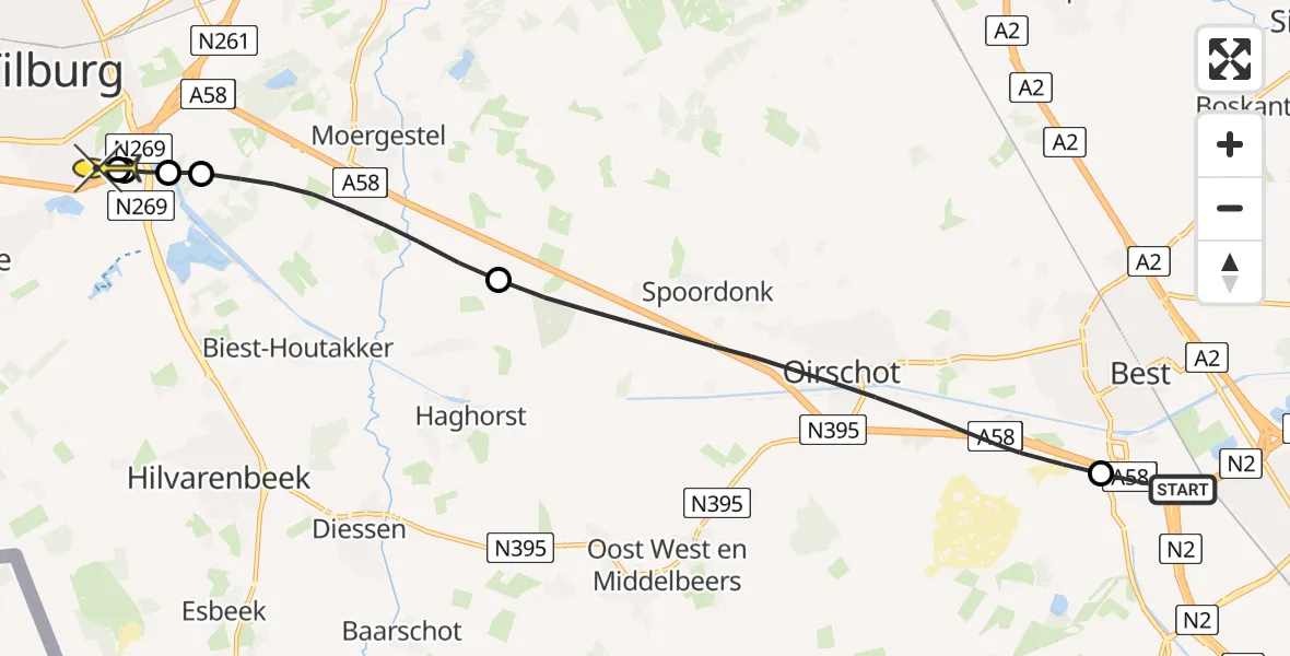 Routekaart van de vlucht: Lifeliner 3 naar Tilburg, Leijweg