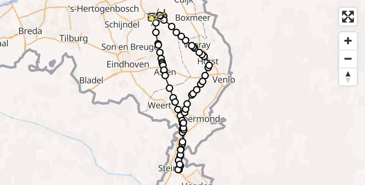 Routekaart van de vlucht: Politiehelikopter naar Vliegbasis Volkel, Rondweg Volkel