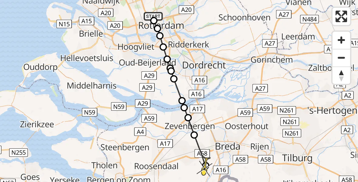 Routekaart van de vlucht: Lifeliner 2 naar Rijsbergen, Van der Duijn van Maasdamweg