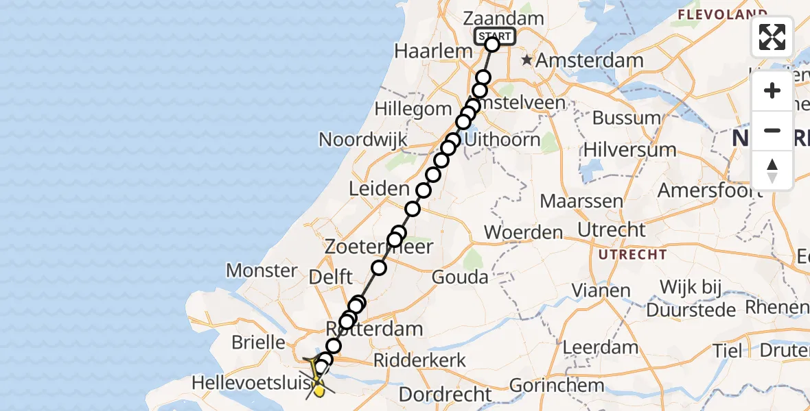 Routekaart van de vlucht: Lifeliner 1 naar Spijkenisse, Nieuw-Zeelandweg