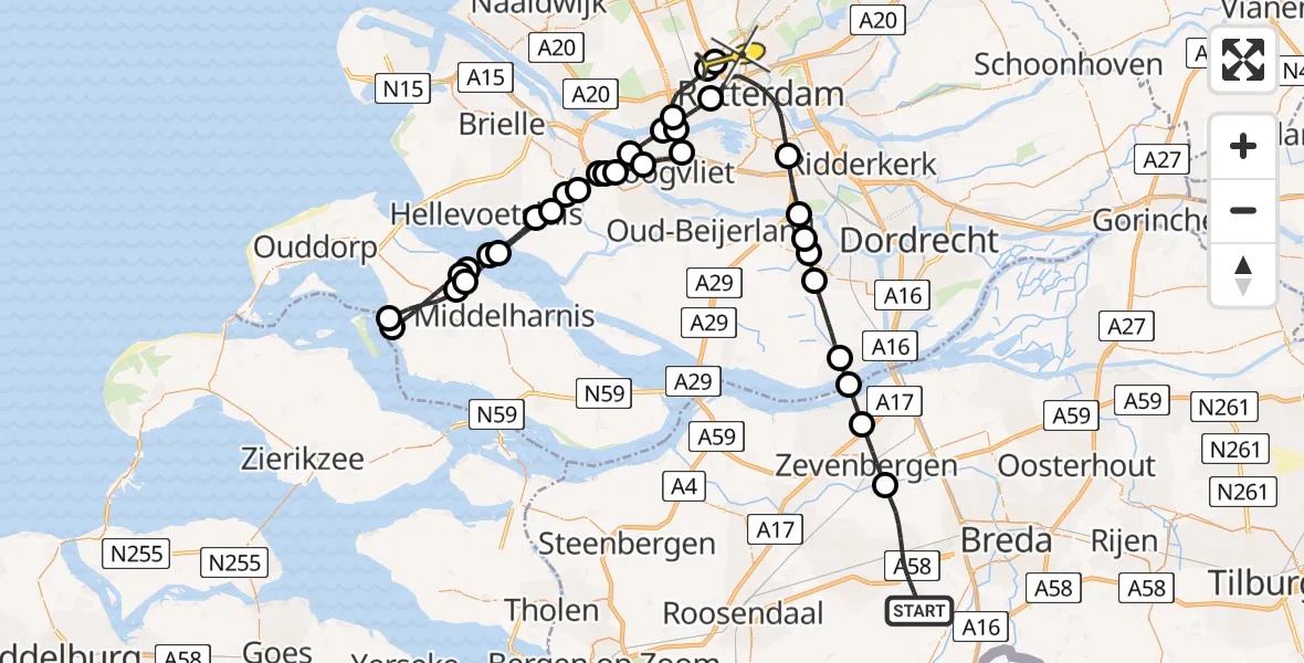 Routekaart van de vlucht: Lifeliner 2 naar Rotterdam The Hague Airport, Vossenbergsevaart