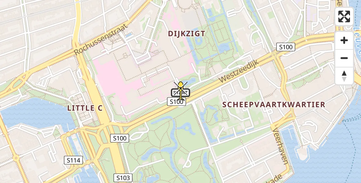 Routekaart van de vlucht: Lifeliner 1 naar Erasmus MC, Westzeedijk