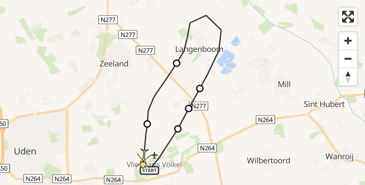 Routekaart van de vlucht: Lifeliner 3 naar Vliegbasis Volkel, Zeelandsedijk