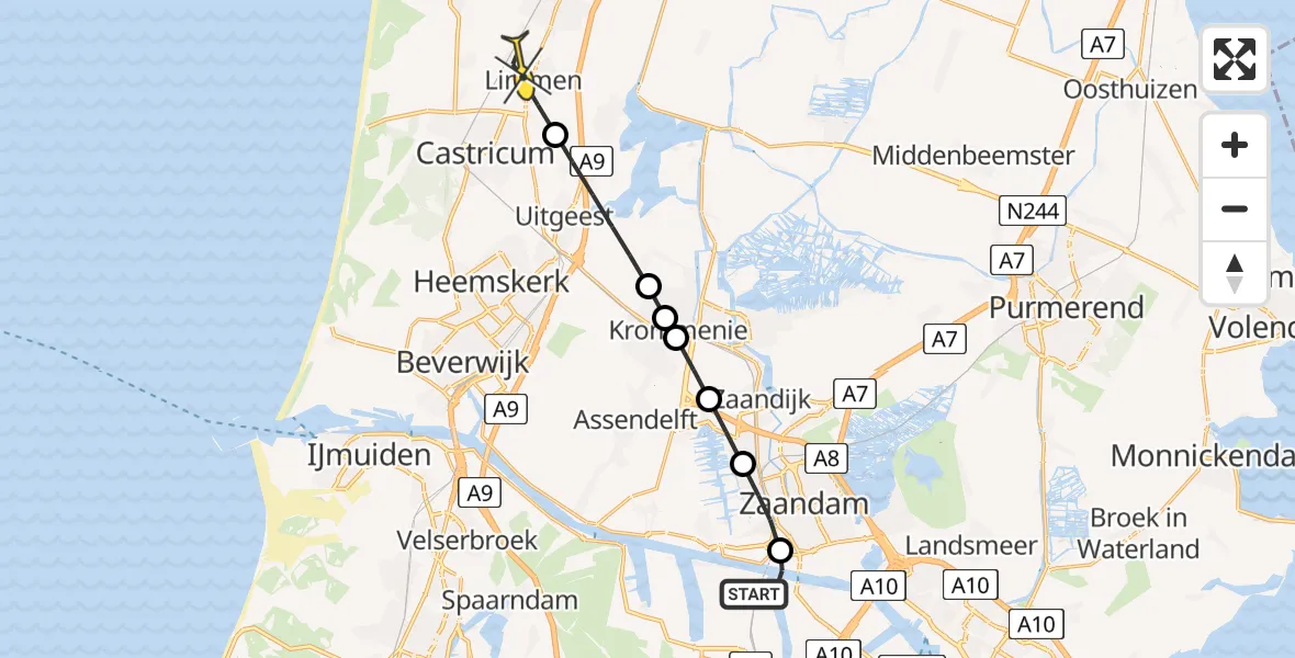 Routekaart van de vlucht: Lifeliner 1 naar Limmen, Elbaweg