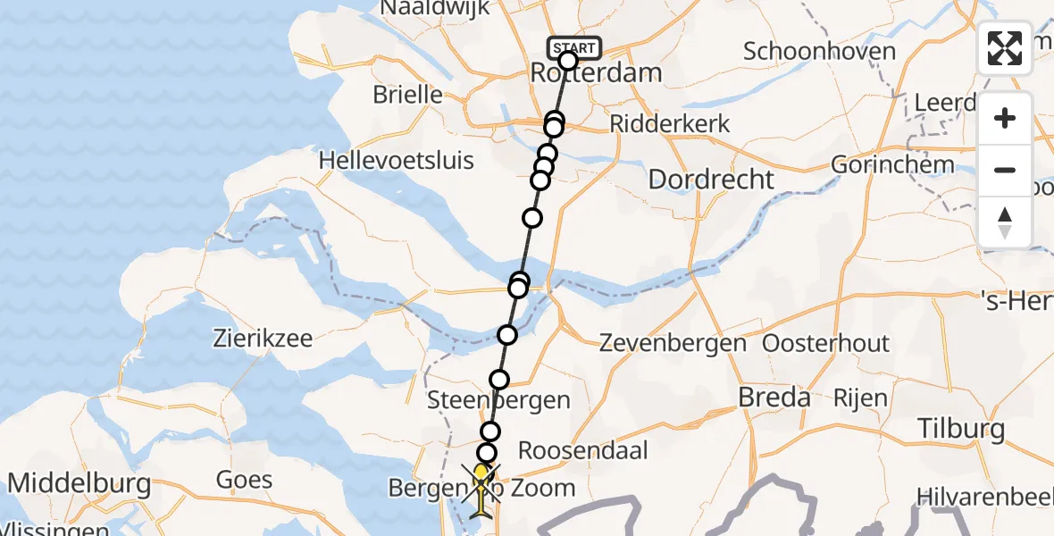 Routekaart van de vlucht: Lifeliner 2 naar Bergen op Zoom, Tegelplaats
