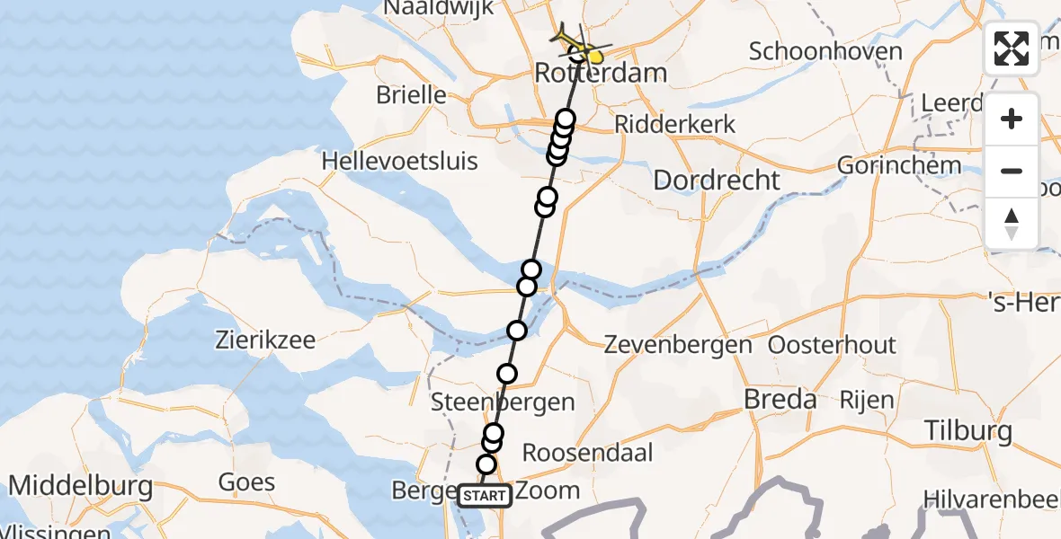 Routekaart van de vlucht: Lifeliner 2 naar Rotterdam The Hague Airport, Stadsschuur