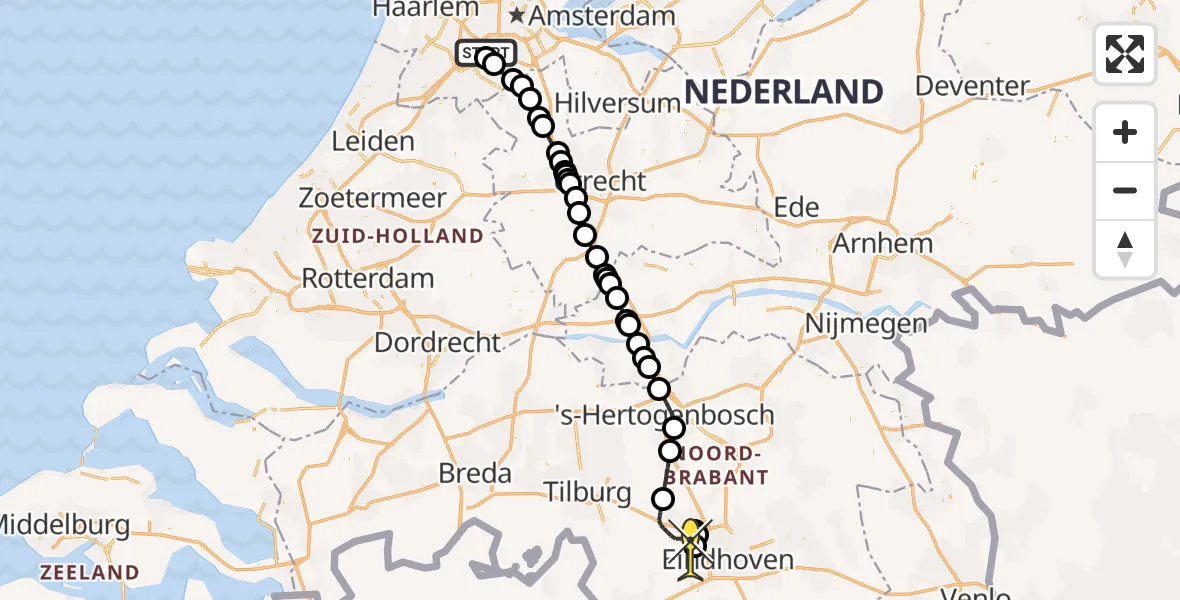 Routekaart van de vlucht: Politieheli naar Eindhoven Airport, Westerkimweg