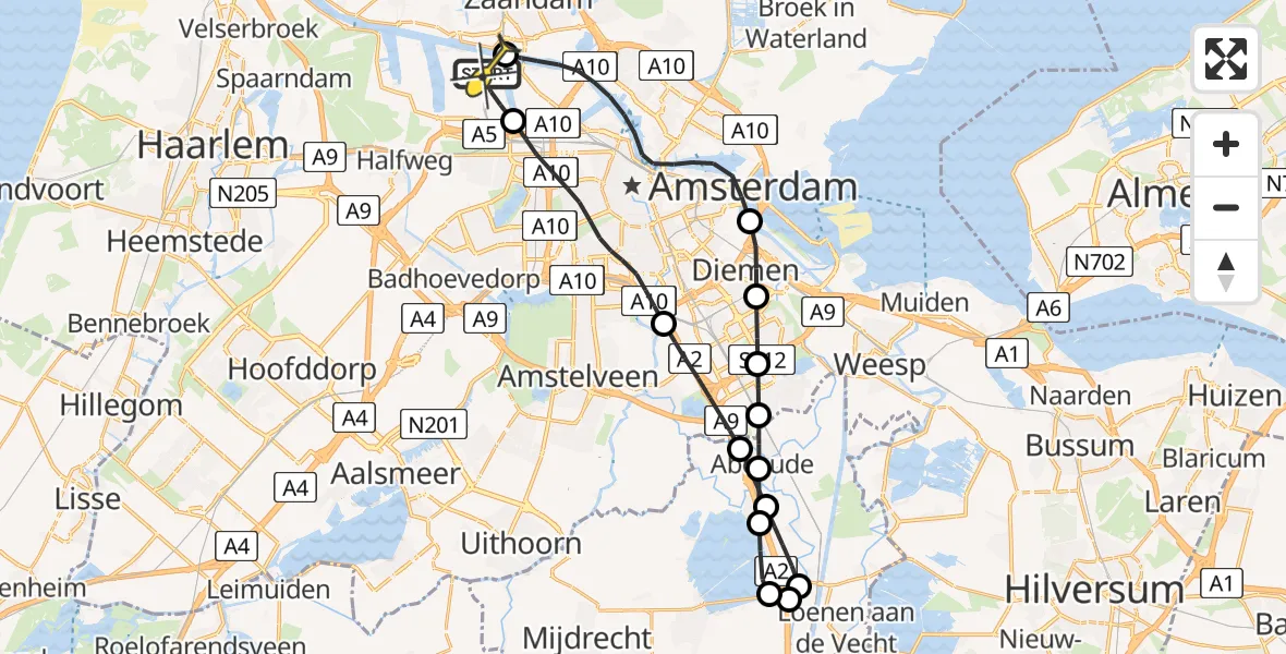 Routekaart van de vlucht: Lifeliner 1 naar Amsterdam Heliport, Corsicaweg