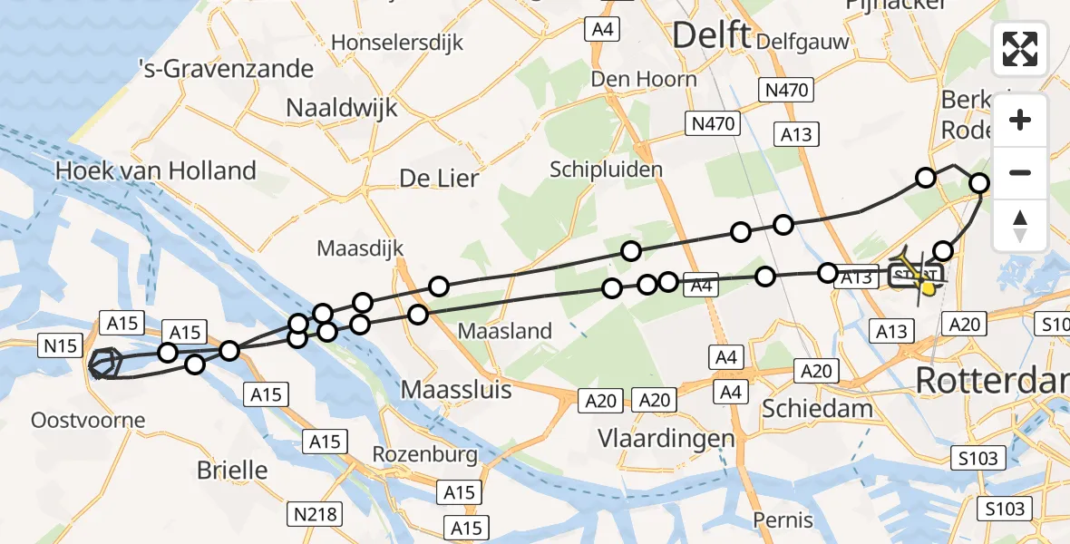 Routekaart van de vlucht: Lifeliner 2 naar Rotterdam The Hague Airport, Brandenburgbaan