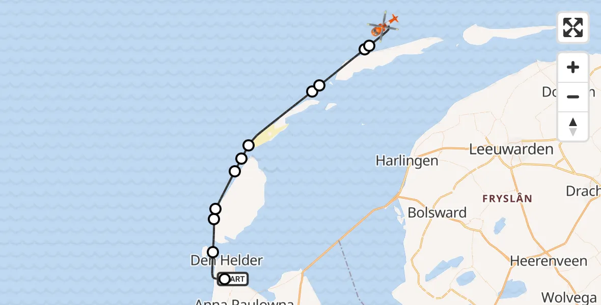 Vluchtroute Kustwachthelikopter Vliegveld De Kooy - , 24 november 2025, 09:28